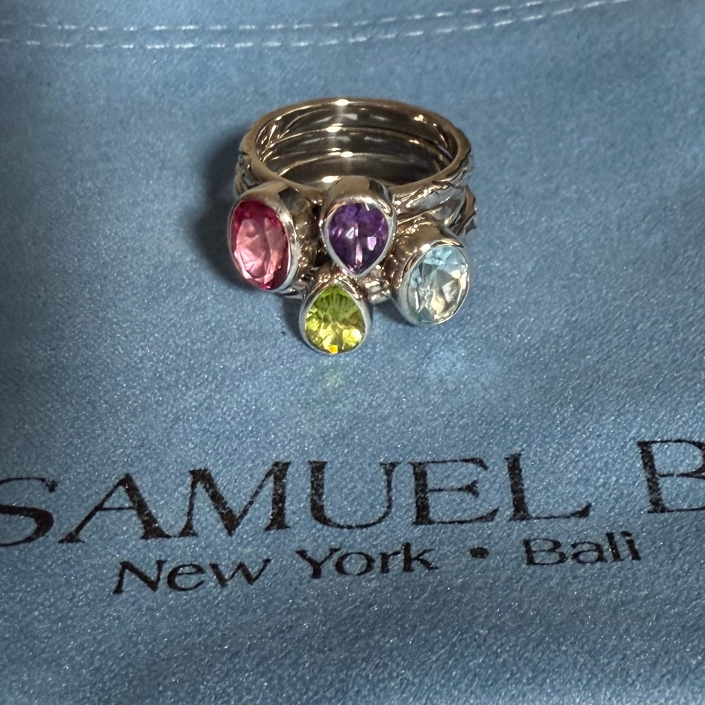 Samuel B. Multi-Gemstone Silver Stacking Rings (S… - image 1
